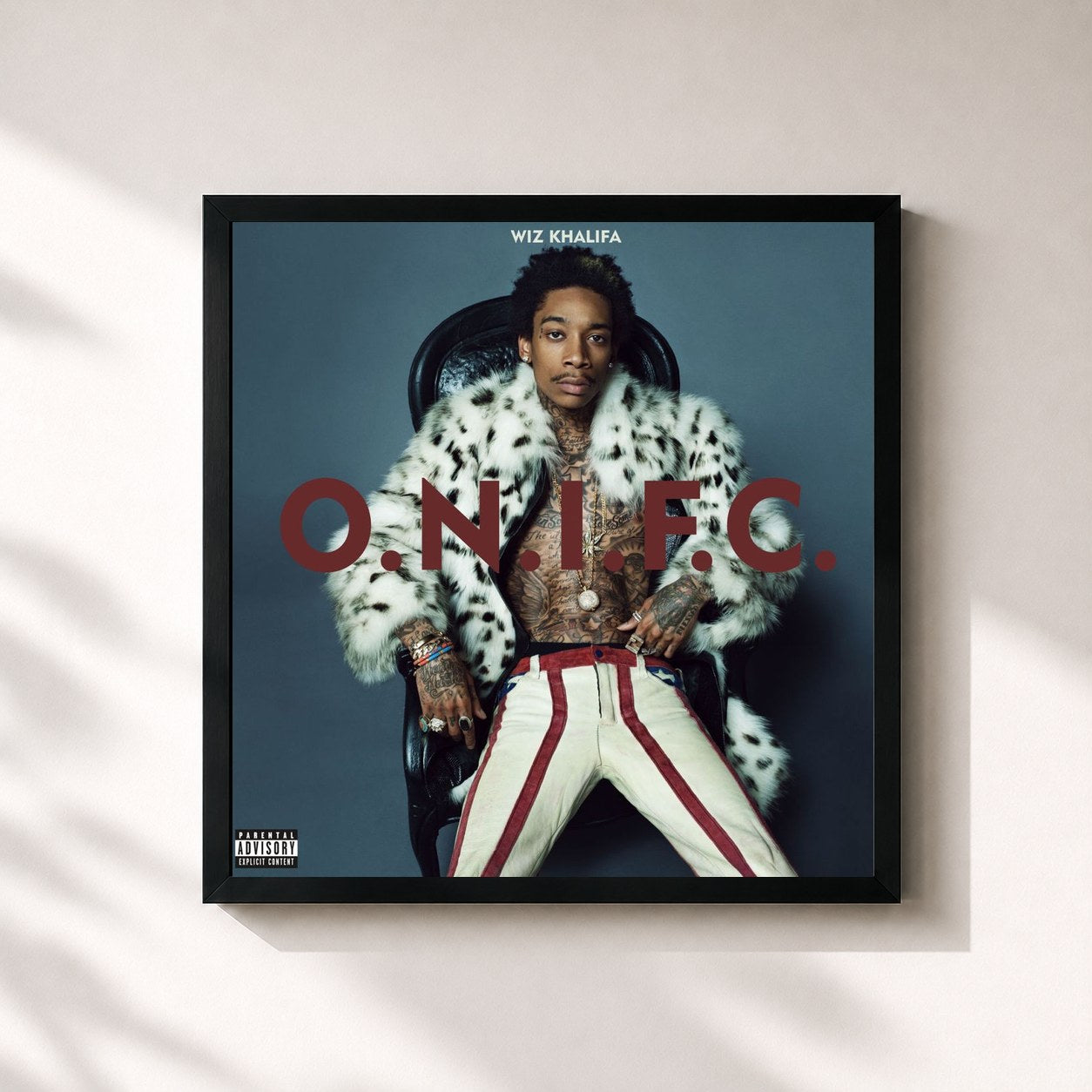 #noir Tableau carré de l'album O.N.I.F.C. (Deluxe) de Wiz Khalifa, cadre noir 32x32 cm