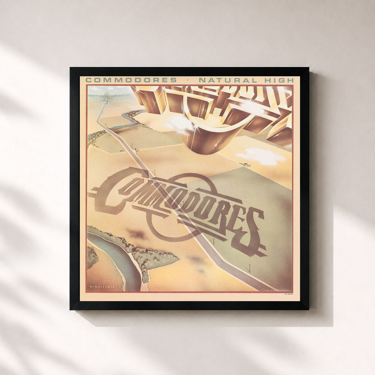 #noir Tableau carré de l'album Natural High de Commodores, cadre noir 32x32 cm