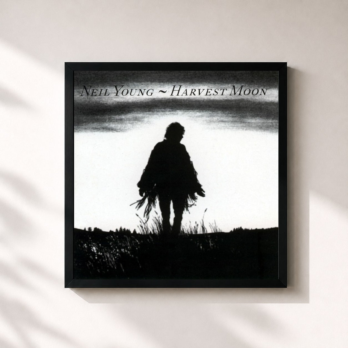 #noir Tableau carré de l'album Harvest Moon de Neil Young, cadre noir 32x32 cm