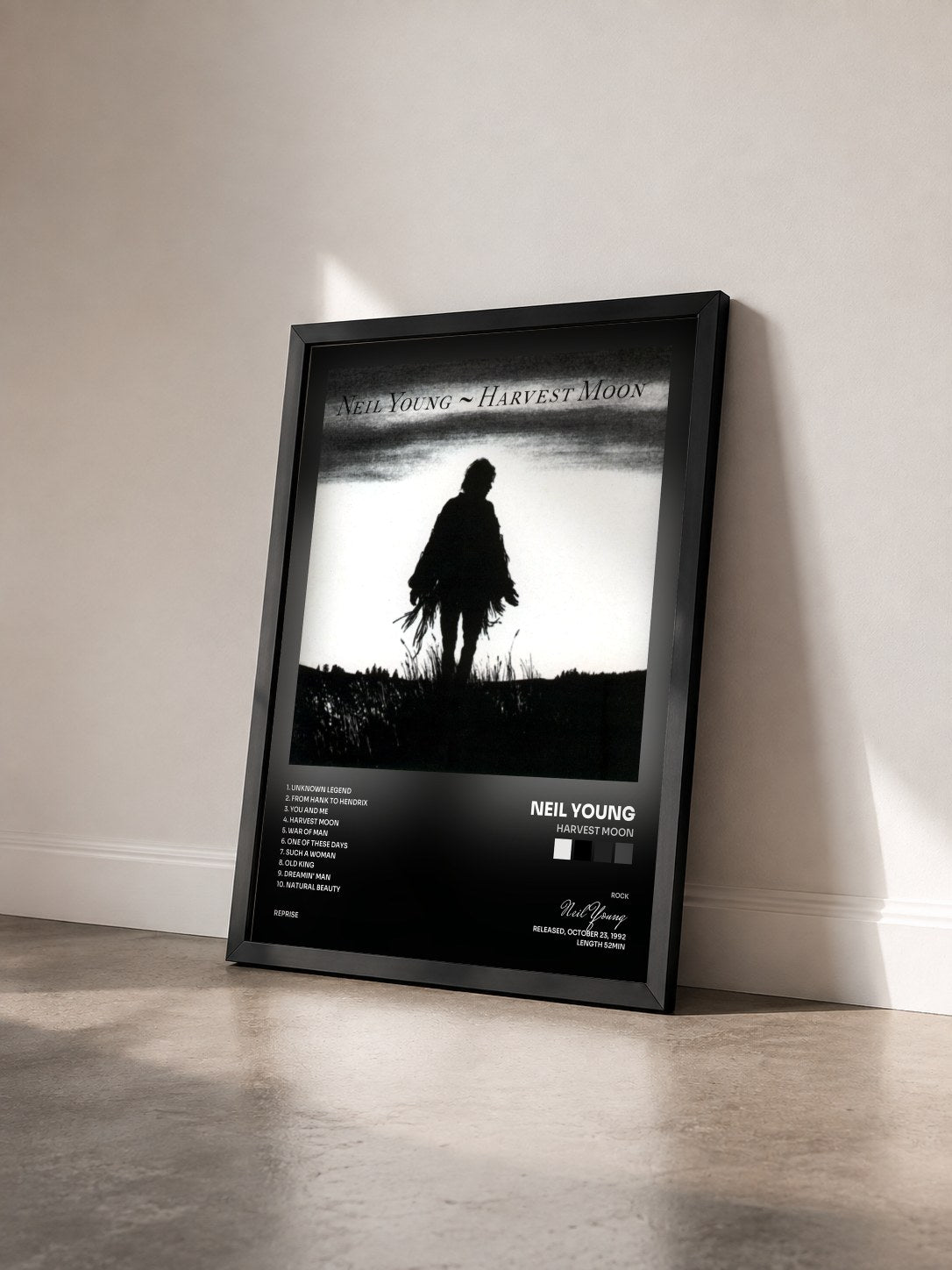 #noir Tableau de l'album Harvest Moon de Neil Young vu de trois quarts, cadre noir