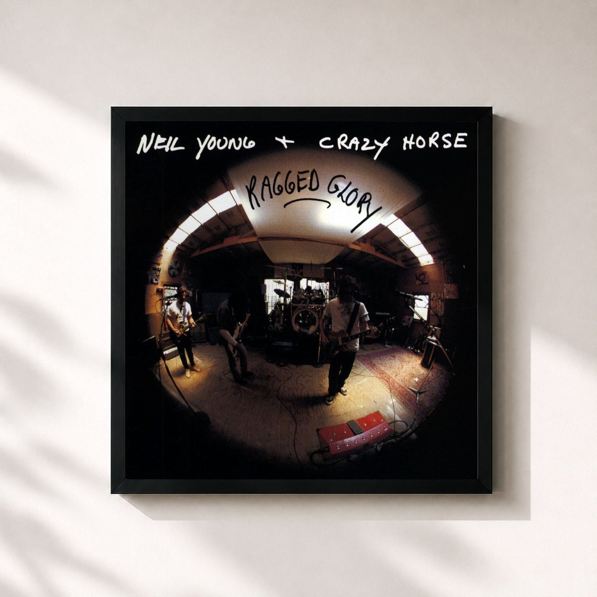 #noir Tableau carré de l'album Ragged Glory de Neil Young, cadre noir 32x32 cm