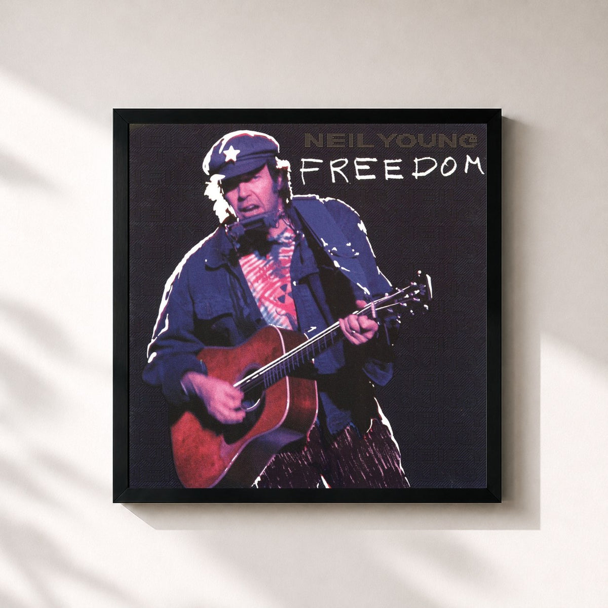 #noir Tableau carré de l'album Freedom de Neil Young, cadre noir 32x32 cm