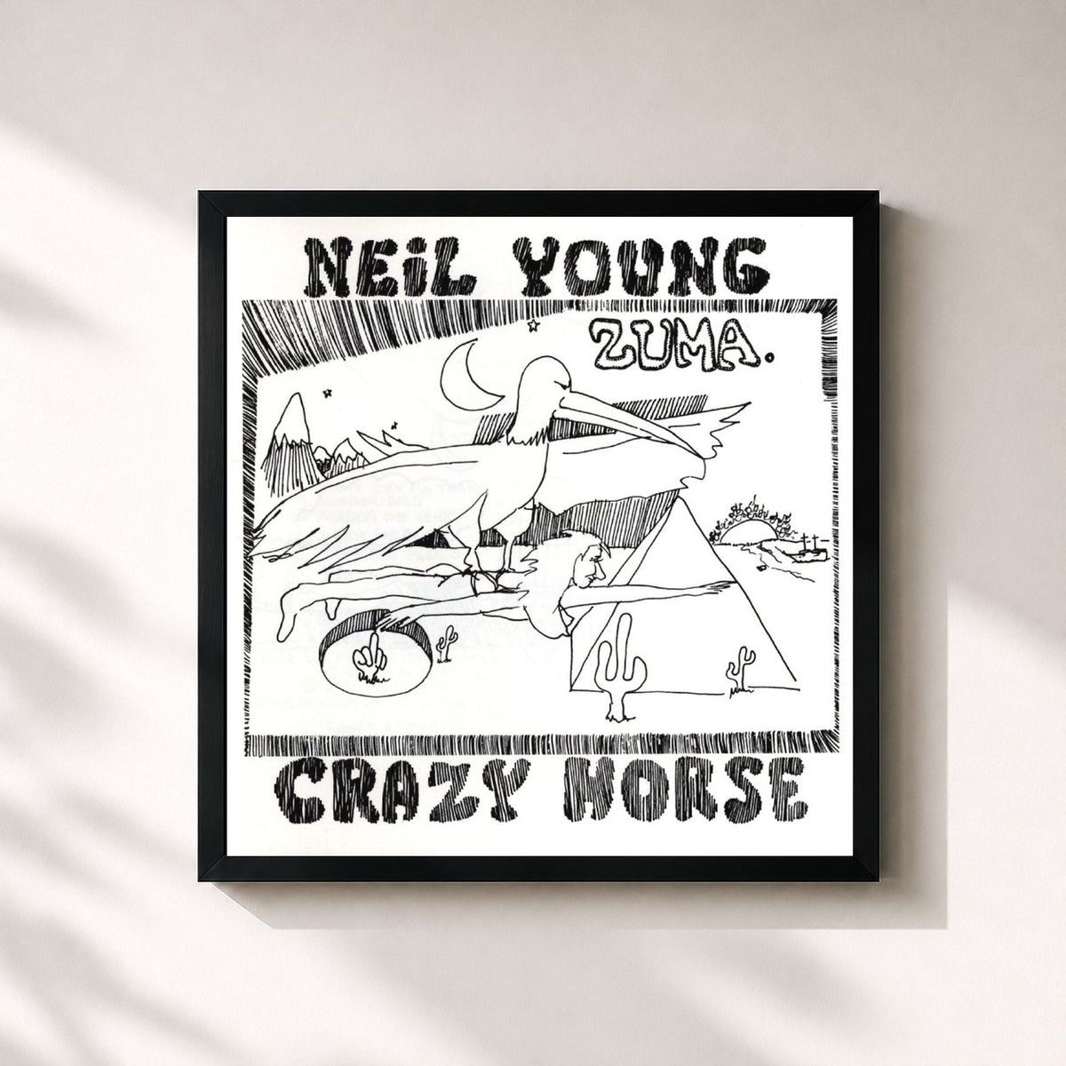 #noir Tableau carré de l'album Zuma de Neil Young, cadre noir 32x32 cm