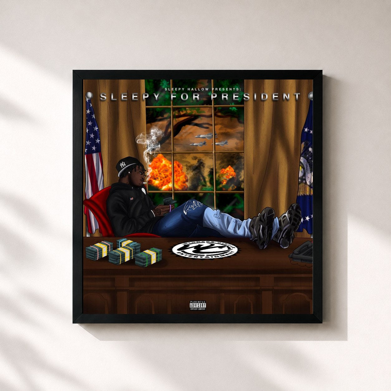 #noir Tableau carré de l'album Sleepy Hallow Presents: Sleepy For President de Sleepy Hallow, cadre noir 32x32 cm