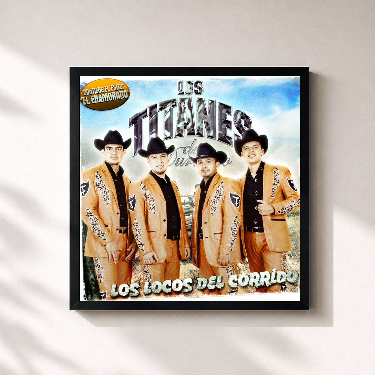 #noir Tableau carré de l'album Los Locos Del Corrido de Los Titanes De Durango, cadre noir 32x32 cm