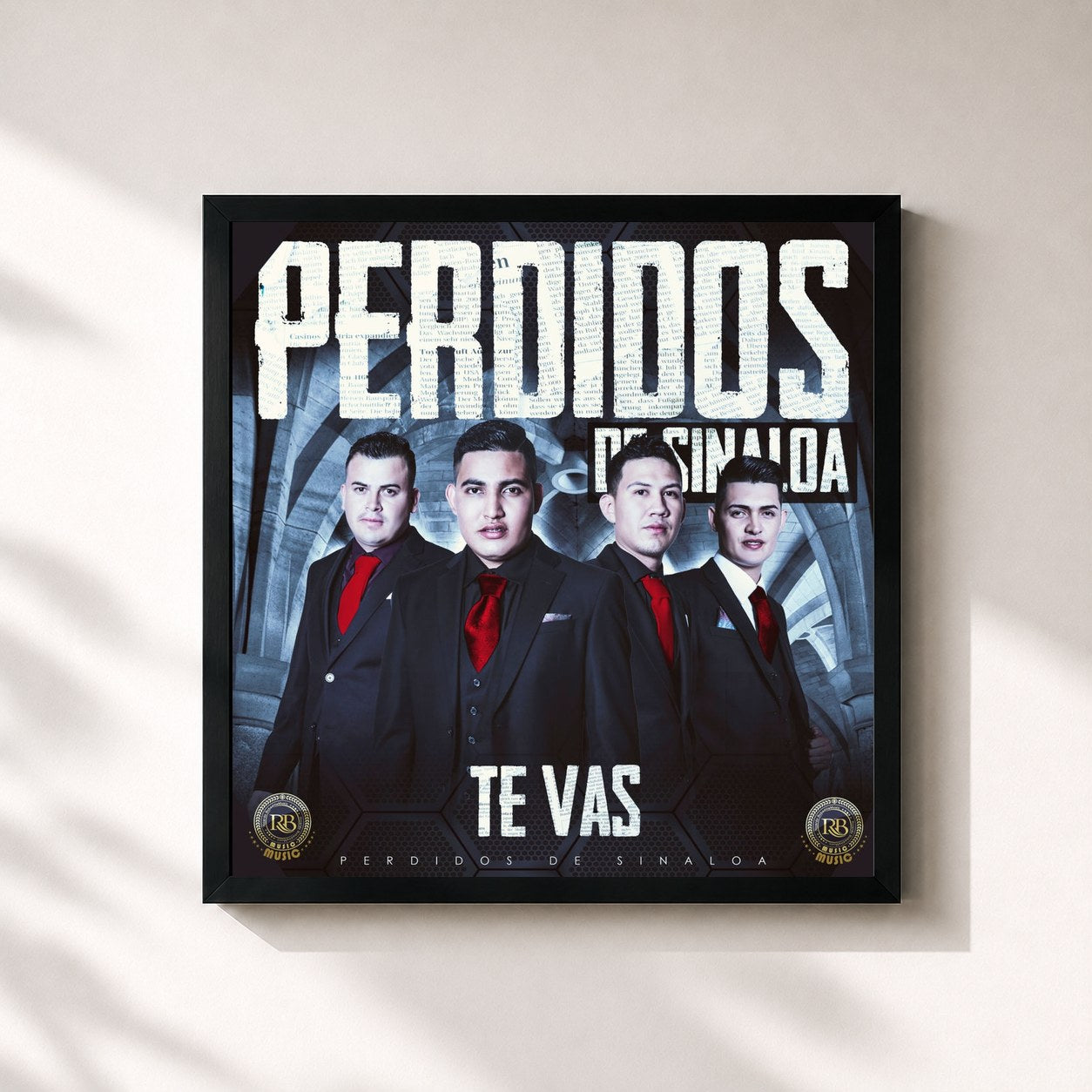 #noir Tableau carré de l'album Te Vas de Perdidos De Sinaloa, cadre noir 32x32 cm