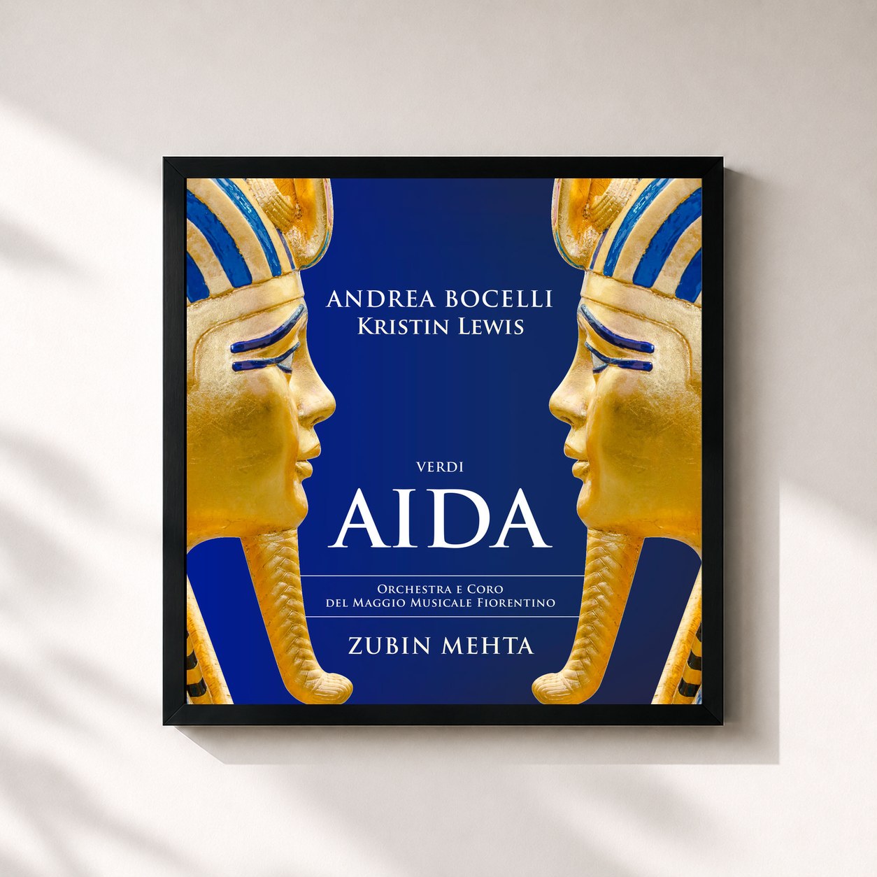 #noir Tableau carré de l'album Verdi: Aida de Andrea Bocelli, cadre noir 32x32 cm
