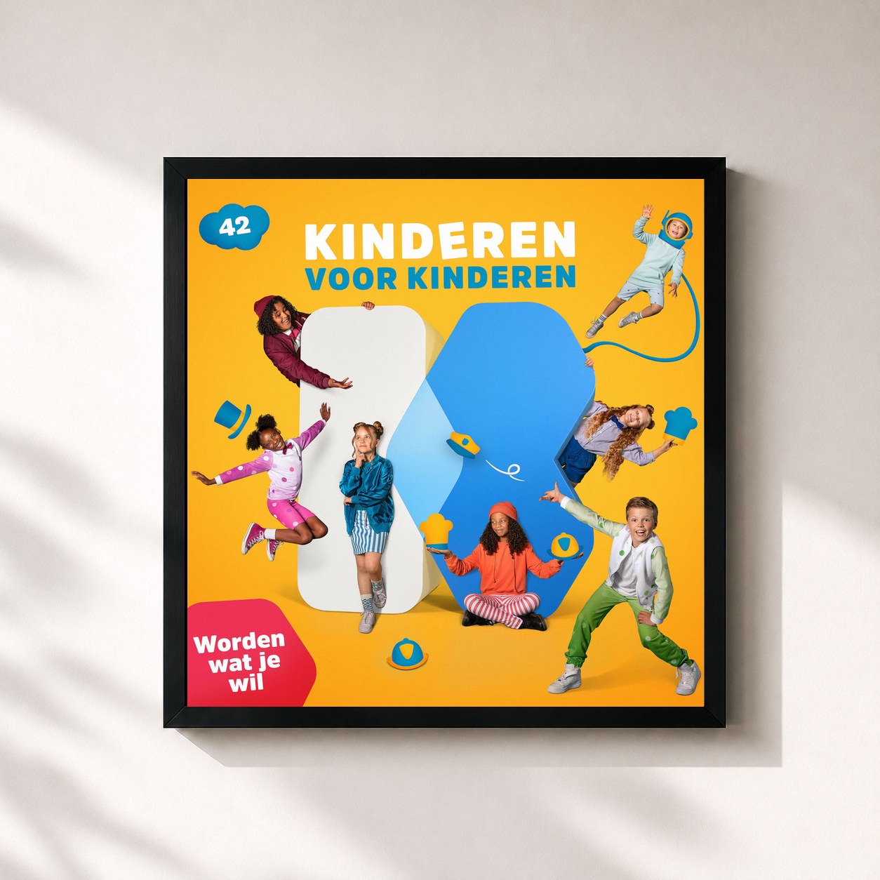 #noir Tableau carré de l'album 42 - Worden wat je wil de Kinderen Voor Kinderen, cadre noir 32x32 cm