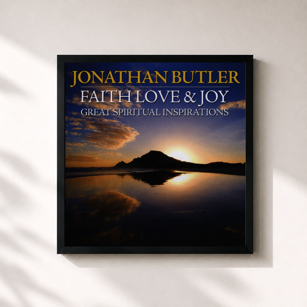 #noir Tableau carré de l'album Faith Love & Joy: Great Spiritual Inspirations de Jonathan Butler, cadre noir 32x32 cm