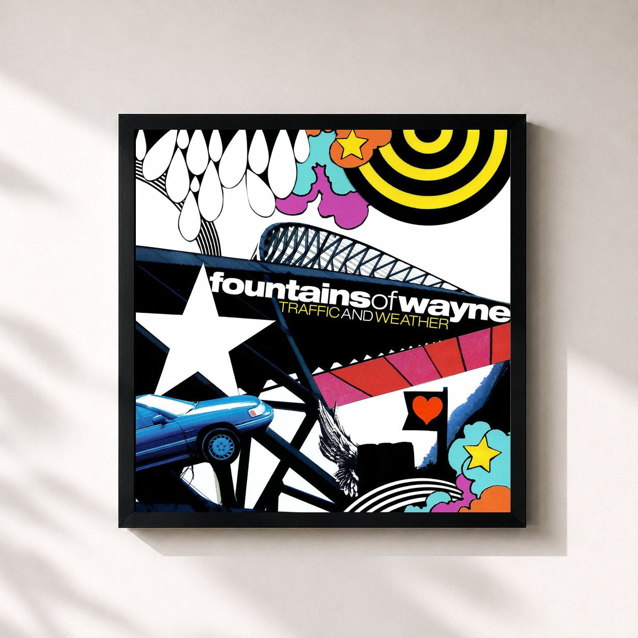 #noir Tableau carré de l'album Traffic And Weather de Fountains of Wayne, cadre noir 32x32 cm