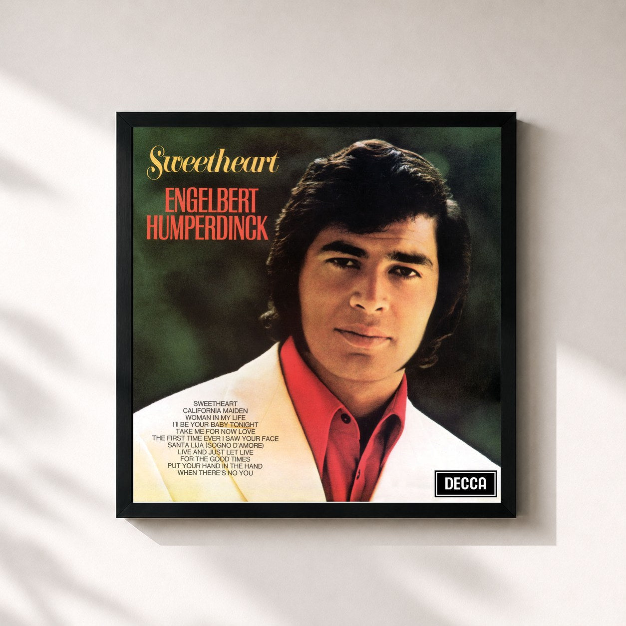 #noir Tableau carré de l'album Sweetheart de Engelbert Humperdinck, cadre noir 32x32 cm
