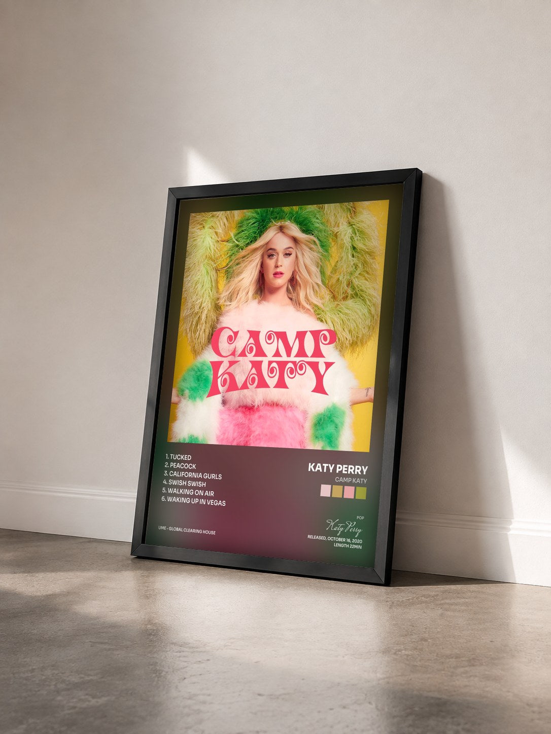 #noir Tableau de l'album Camp Katy de Katy Perry vu de trois quarts, cadre noir