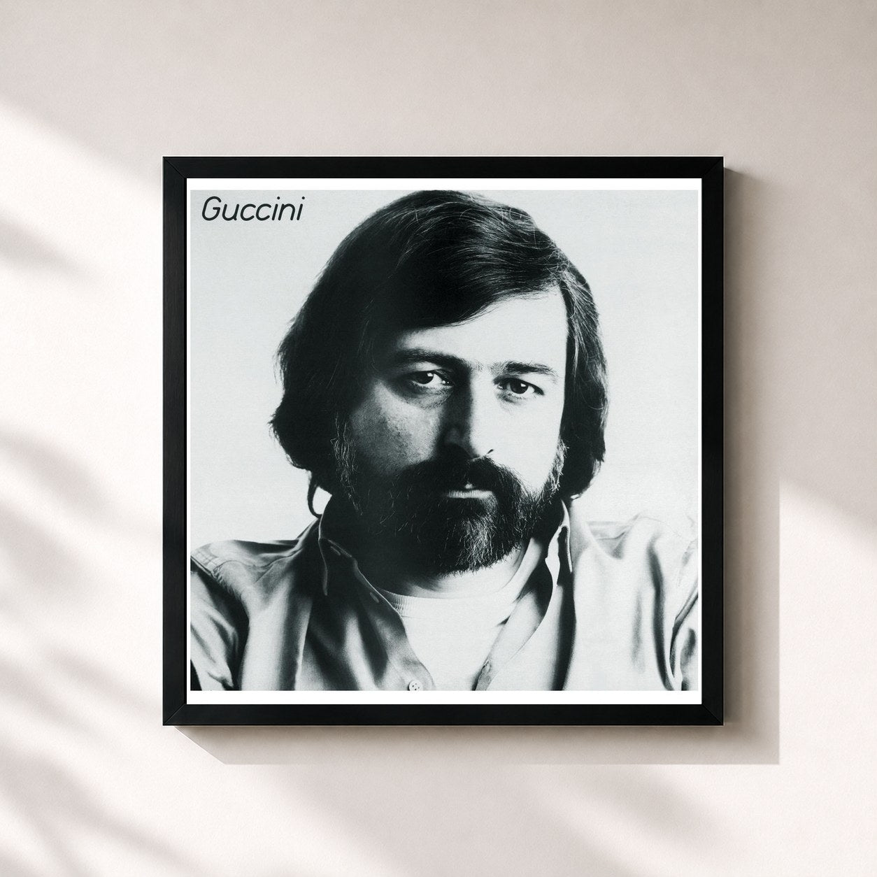 #noir Tableau carré de l'album Guccini de Francesco Guccini, cadre noir 32x32 cm