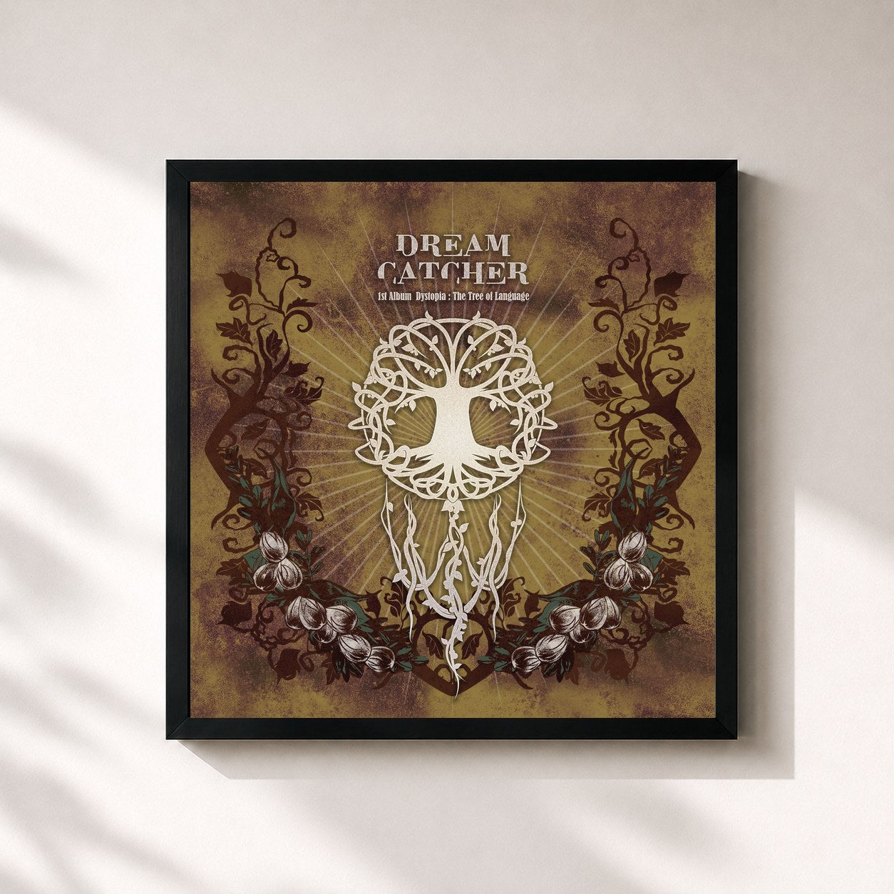 #noir Tableau carré de l'album 1st Album [Dystopia : The Tree of Language] de DREAMCATCHER, cadre noir 32x32 cm