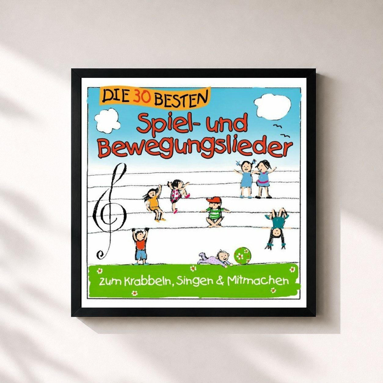 #noir Tableau carré de l'album Die 30 besten Spiel- und Bewegungslieder de Simone Sommerland, cadre noir 32x32 cm