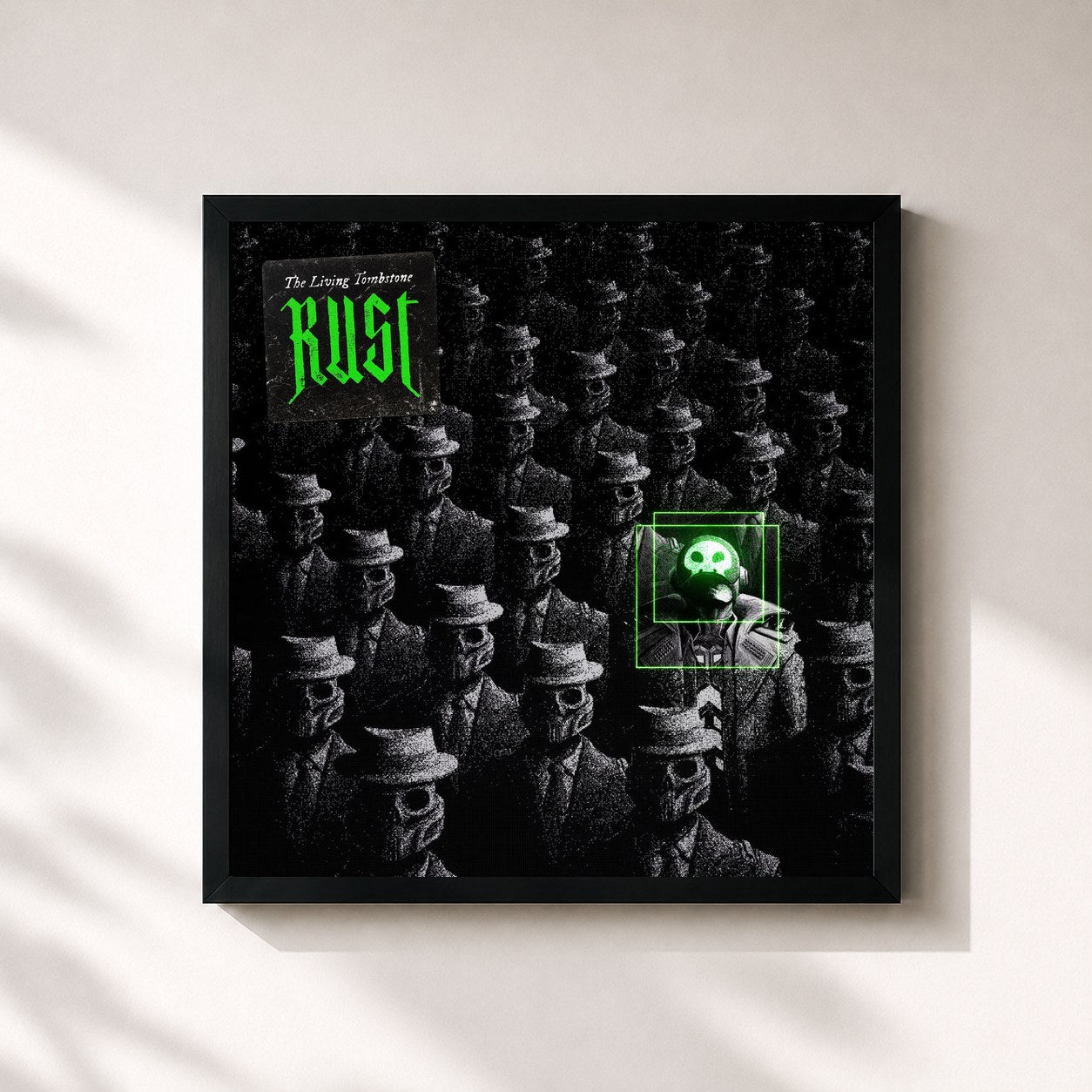 #noir Tableau carré de l'album Rust de The Living Tombstone, cadre noir 32x32 cm