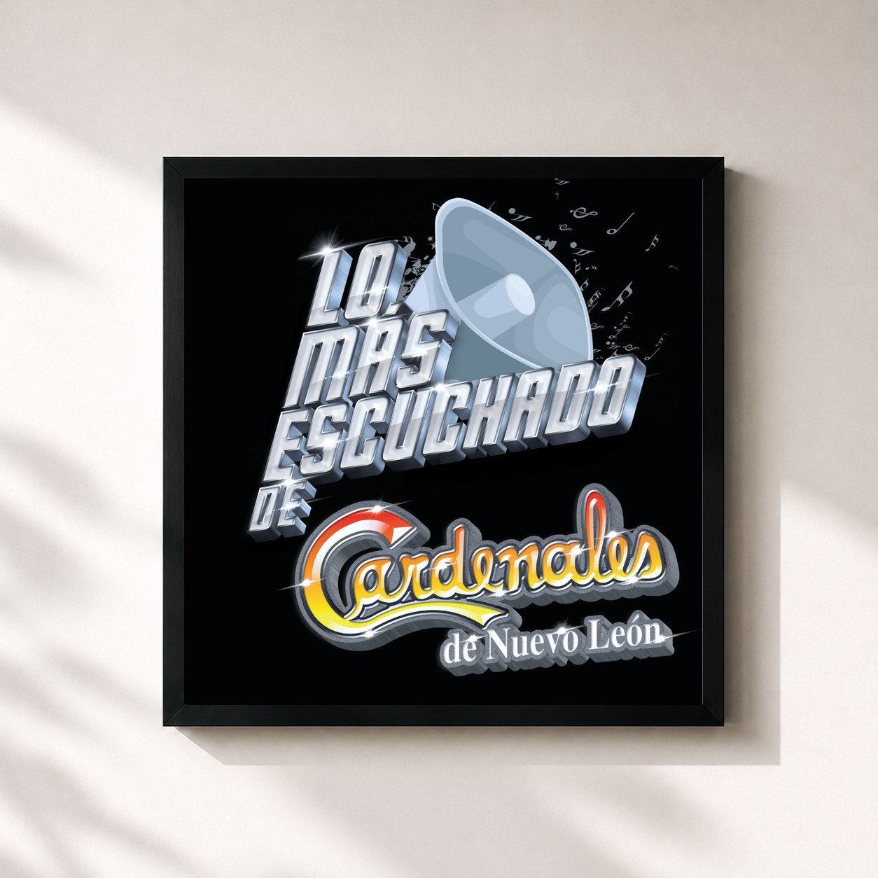 #noir Tableau carré de l'album Lo Más Escuchado De de Cardenales De Nuevo León, cadre noir 32x32 cm