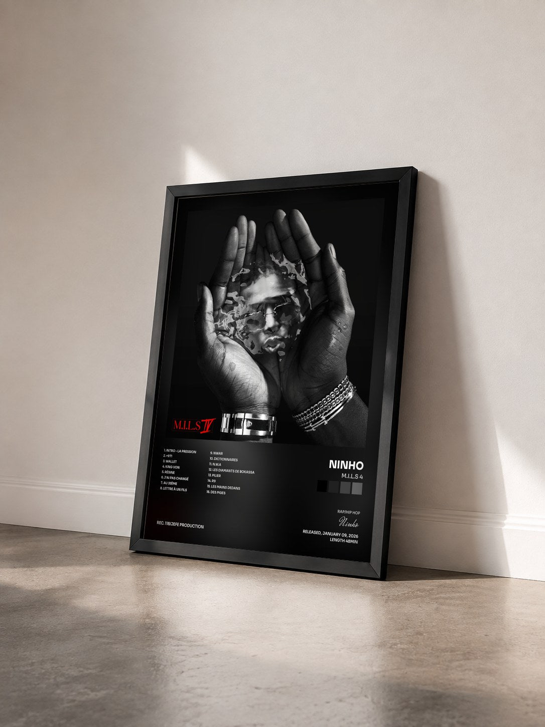 #noir M.I.L.S 4 by Ninho as a framed art print seen at an angle, black frame