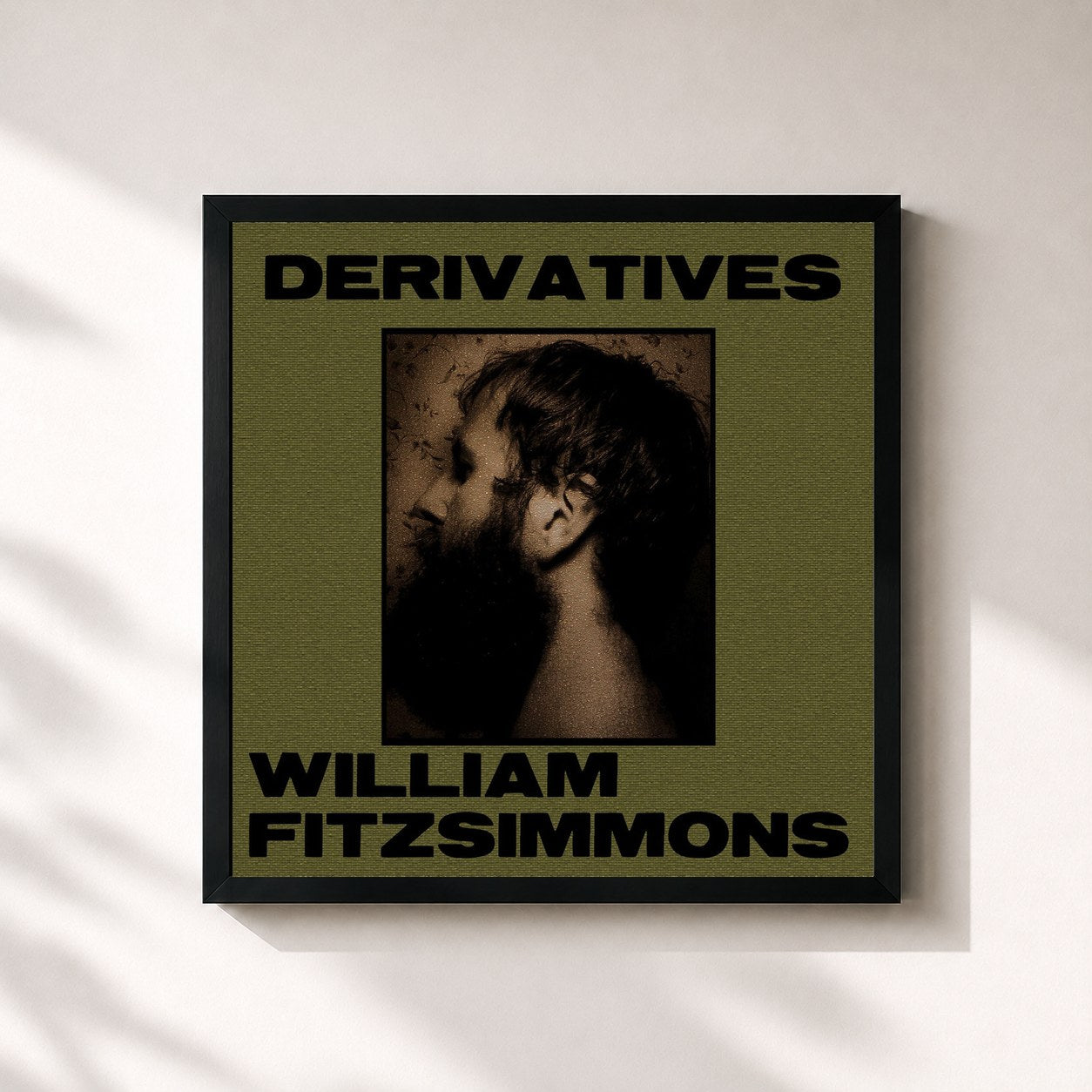 #noir Tableau carré de l'album Derivatives de William Fitzsimmons, cadre noir 32x32 cm