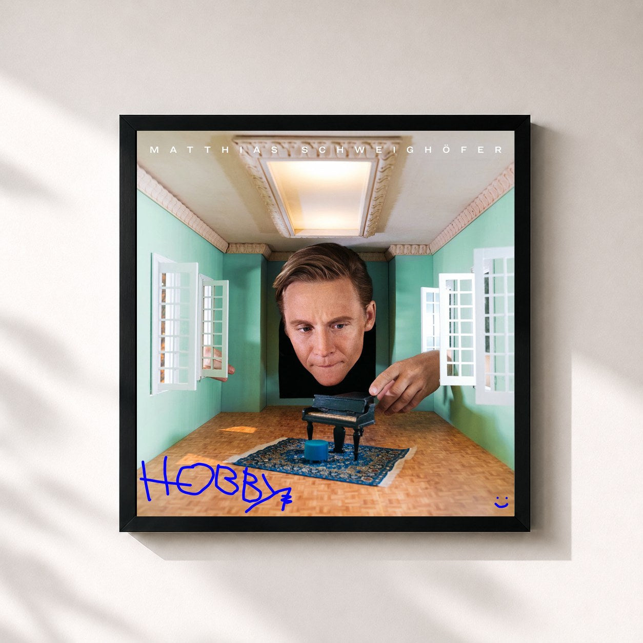 #noir Tableau carré de l'album Hobby de Matthias Schweighöfer, cadre noir 32x32 cm