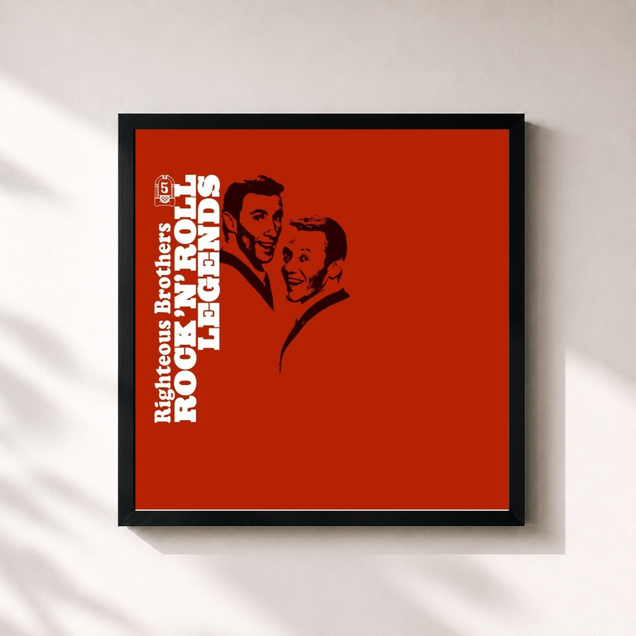 #noir Tableau carré de l'album Rock N' Roll Legends de The Righteous Brothers, cadre noir 32x32 cm