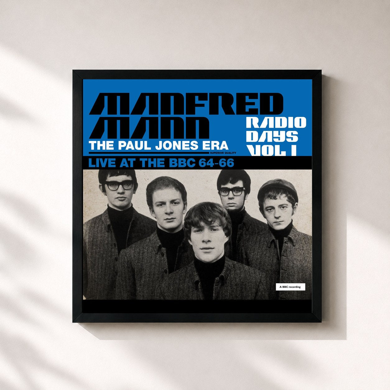 #noir Tableau carré de l'album Radio Days, Vol. 1: Manfred Mann Chapter One (The Paul Jones Era) de Manfred Mann, cadre noir 32x32 cm