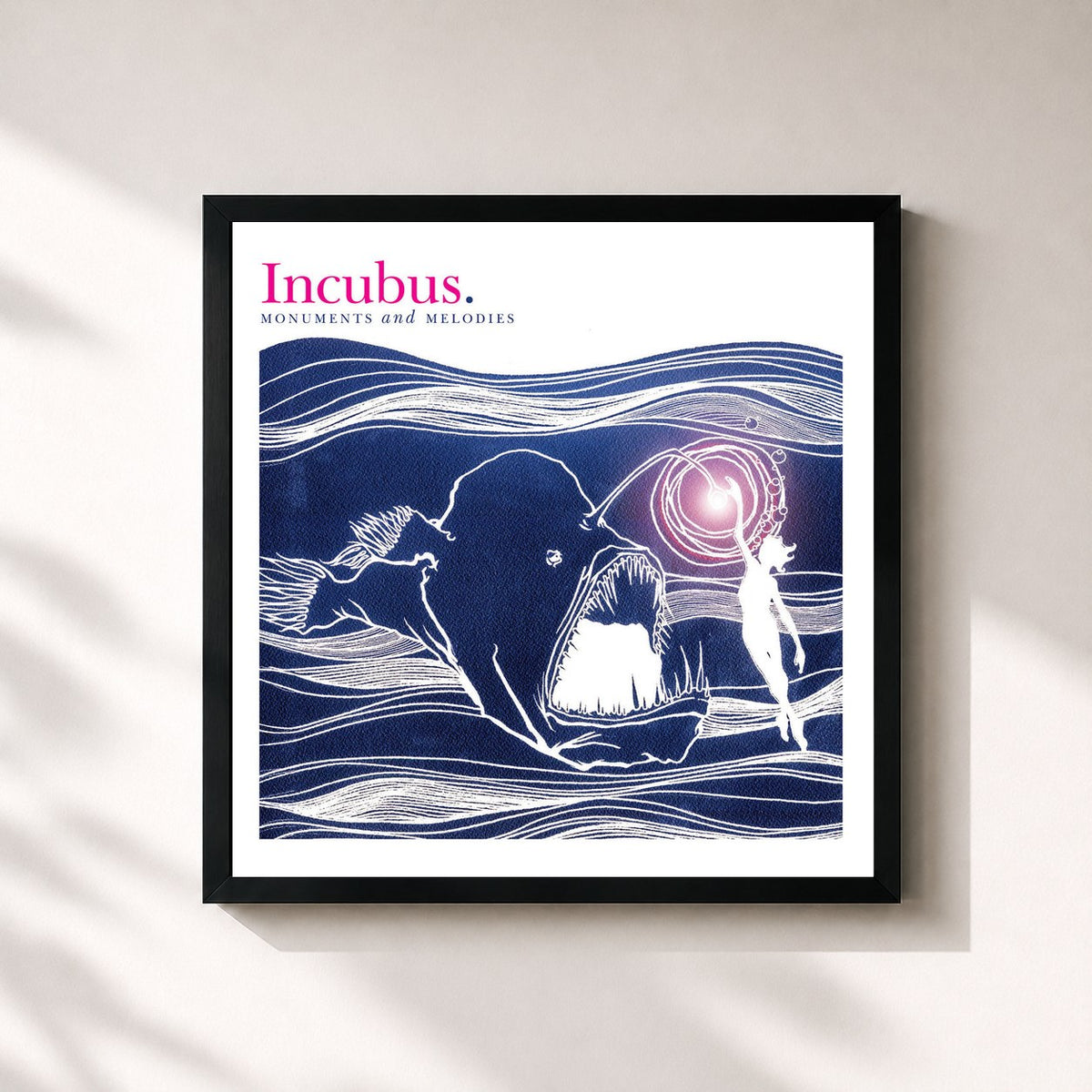 #noir Monuments And Melodies de Incubus en lámina cuadrada enmarcada, marco negro de 32x32 cm