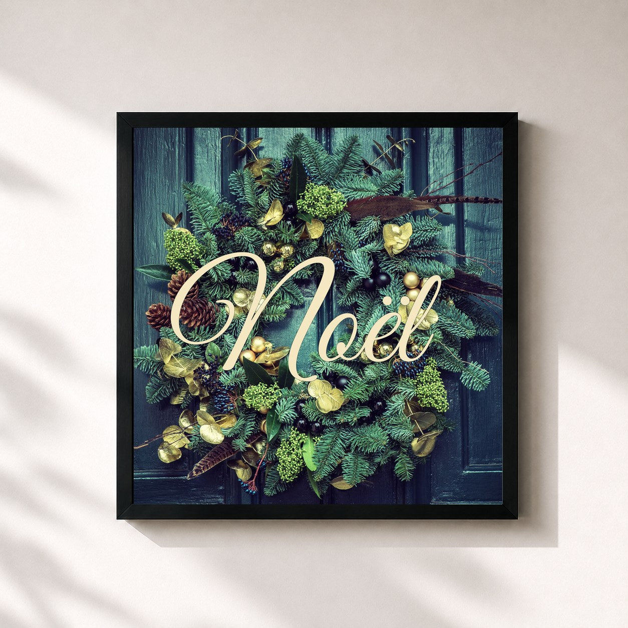 #noir Tableau carré de l'album Noël - Des classiques de Noël et musique douce carillons piano et accordéon pour la veille de Noël en France de Chansons de Noel, cadre noir 32x32 cm
