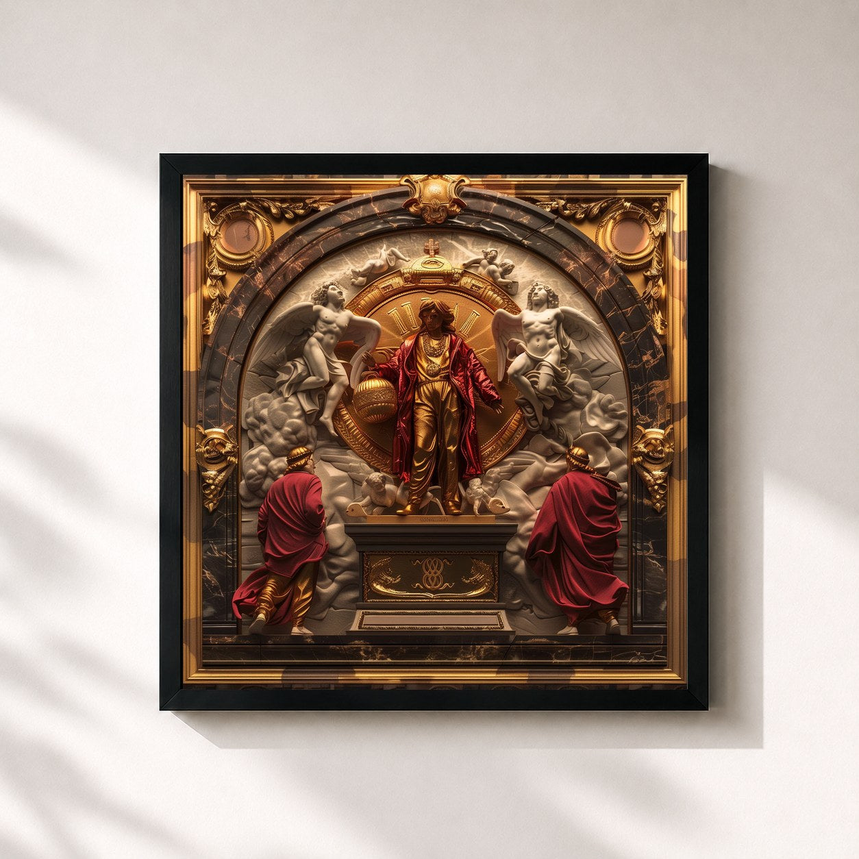 #noir Tableau carré de l'album The Devil Wears Prada But God Wears Gucci de Masked Wolf, cadre noir 32x32 cm