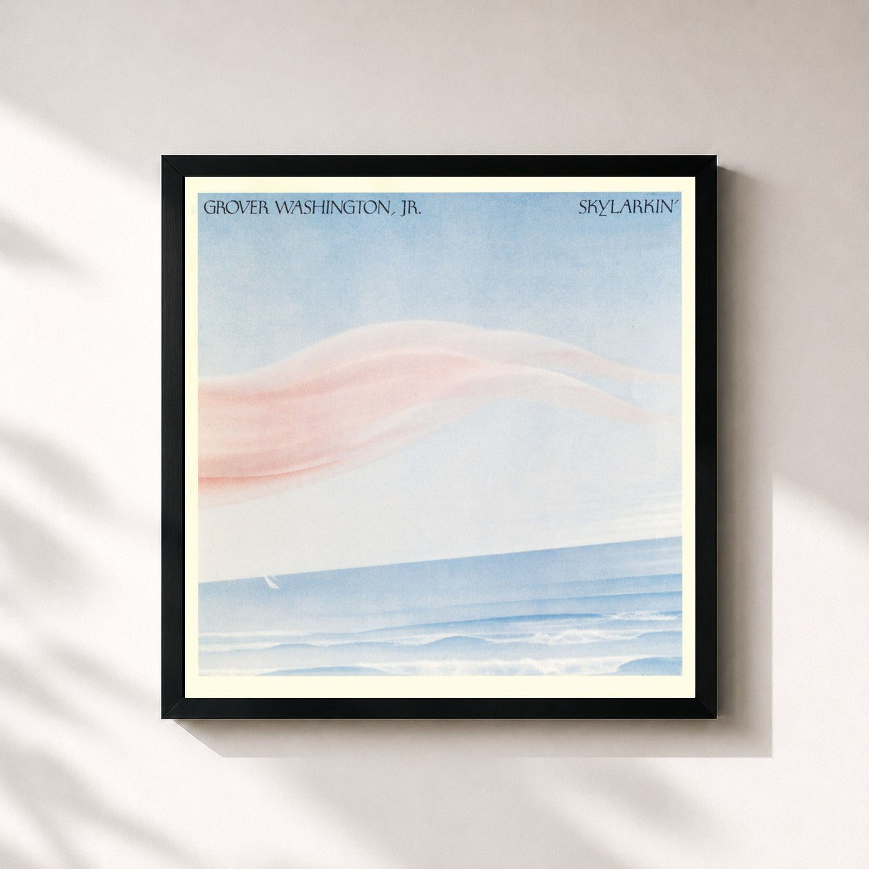 #noir Tableau carré de l'album Skylarkin' de Grover Washington, Jr., cadre noir 32x32 cm