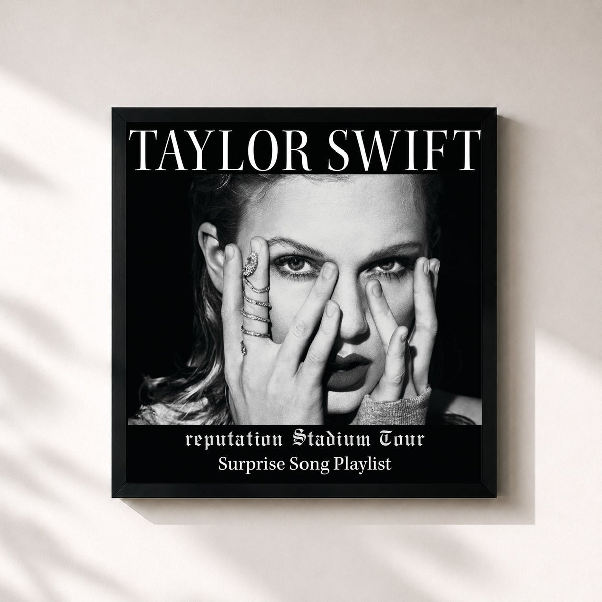 #noir Tableau carré de l'album reputation Stadium Tour Surprise Song Playlist de Taylor Swift, cadre noir 32x32 cm