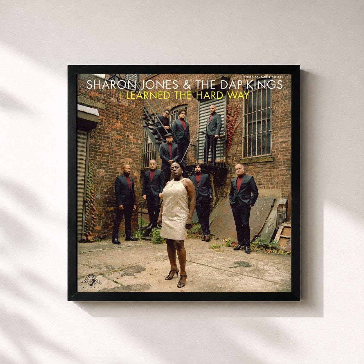 #noir Tableau carré de l'album I Learned the Hard Way de Sharon Jones & The Dap-Kings, cadre noir 32x32 cm