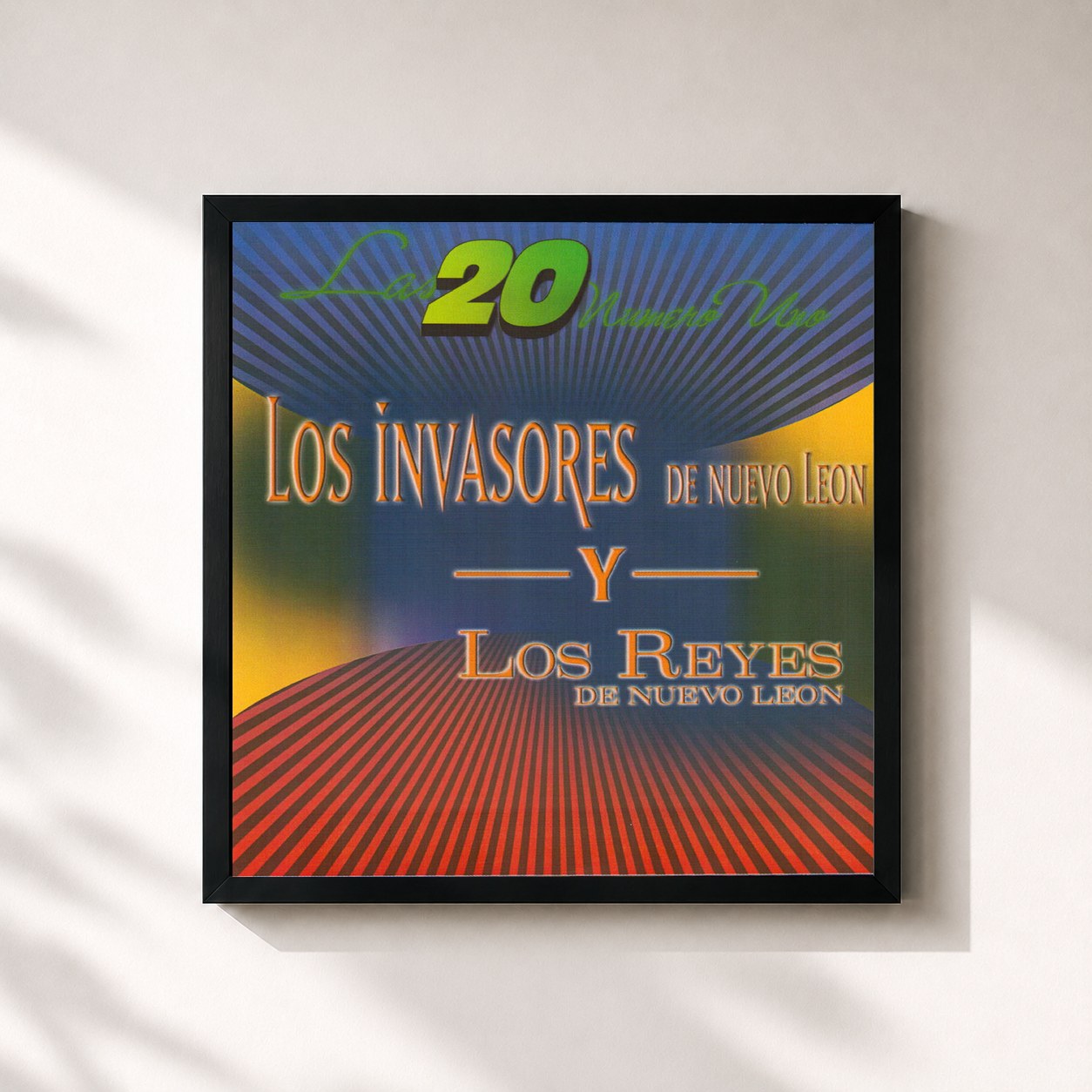 #noir Tableau carré de l'album Las 20 Numero 1 de Los Invasores De Nuevo León, cadre noir 32x32 cm