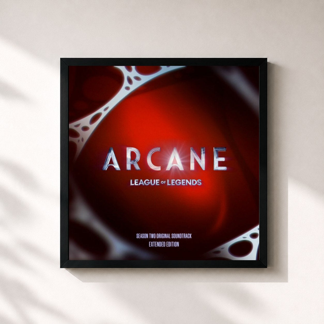 #noir Tableau carré de l'album Arcane League of Legends: Season 2 Original Soundtrack (Extended Edition) de Arcane, cadre noir 32x32 cm
