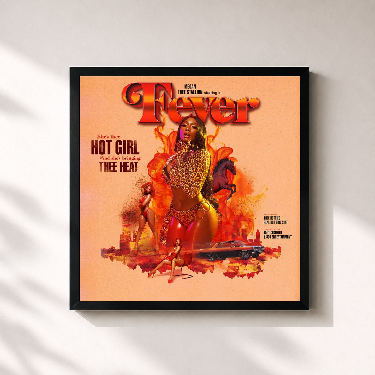 #noir Tableau carré de l'album Fever de Megan Thee Stallion, cadre noir 32x32 cm