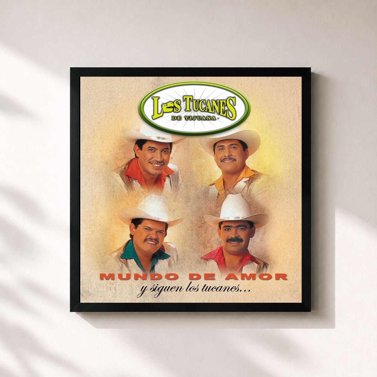 #noir Tableau carré de l'album Mundo De Amor de Los Tucanes De Tijuana, cadre noir 32x32 cm