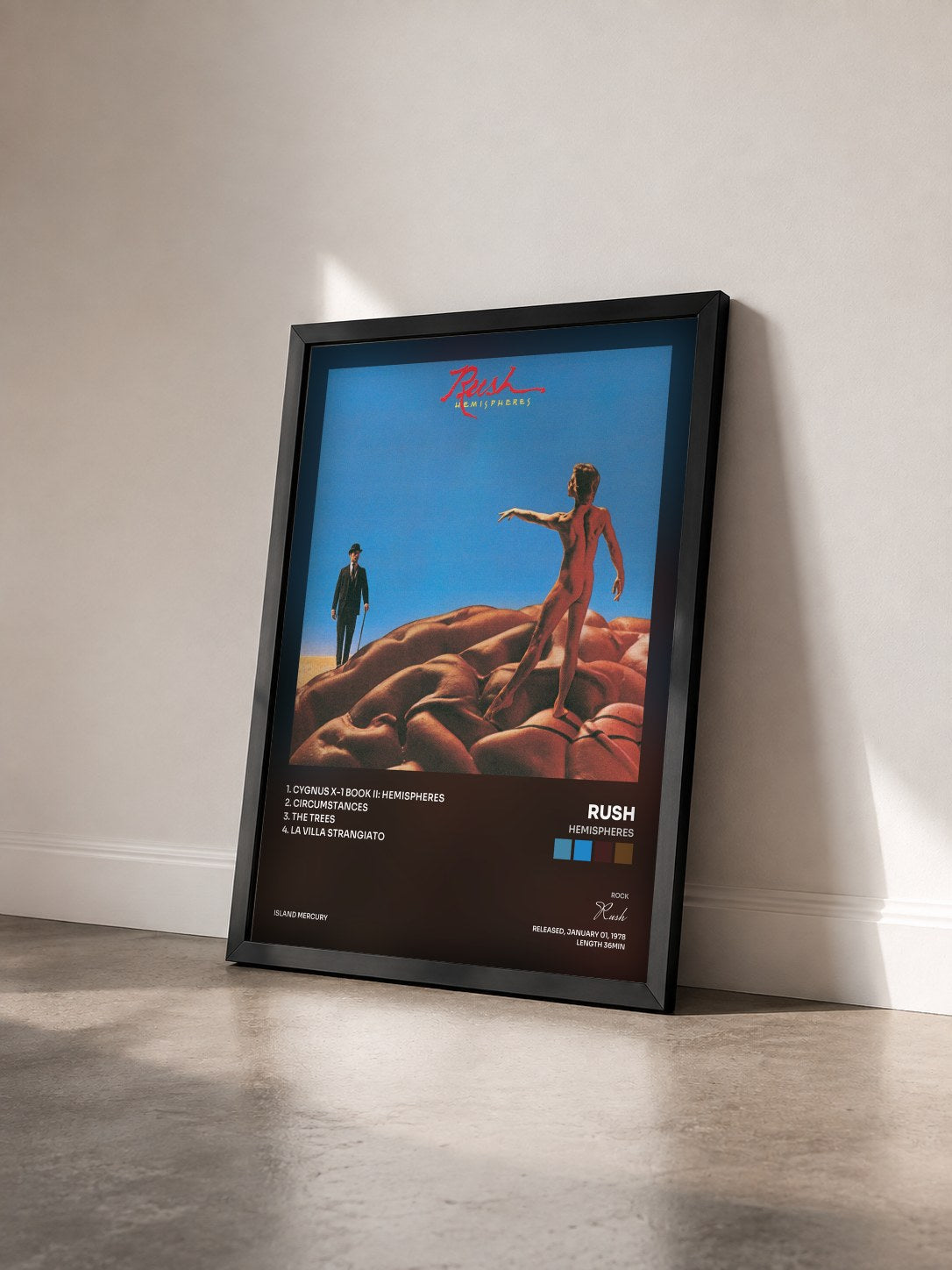 #noir Tableau de l'album Hemispheres de Rush vu de trois quarts, cadre noir