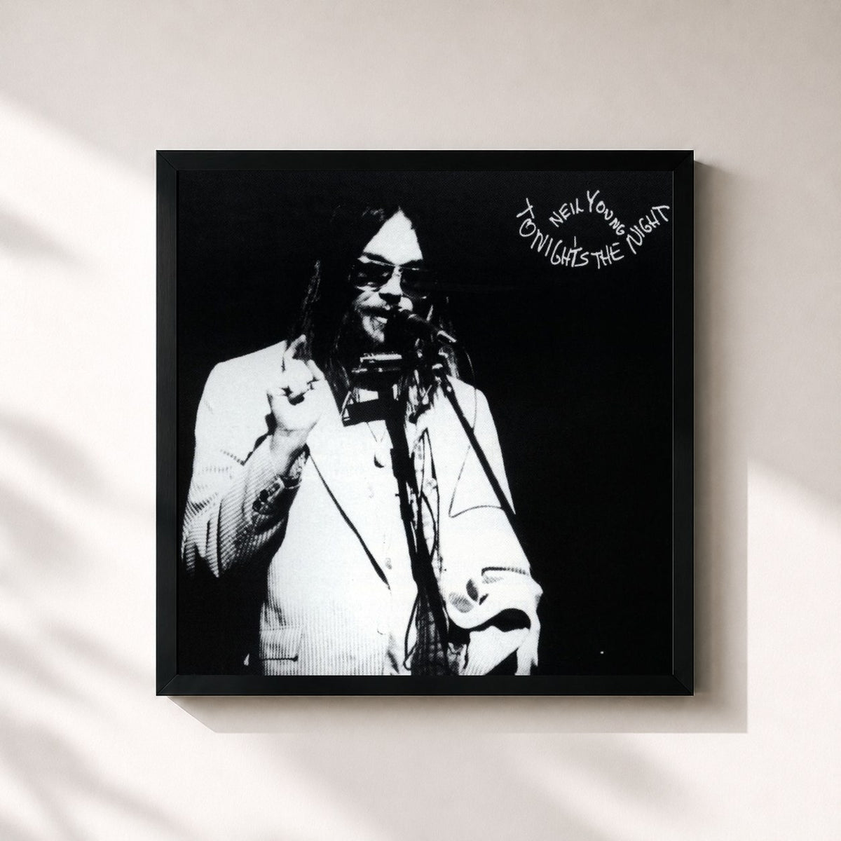 #noir Tableau carré de l'album Tonight's the Night de Neil Young, cadre noir 32x32 cm