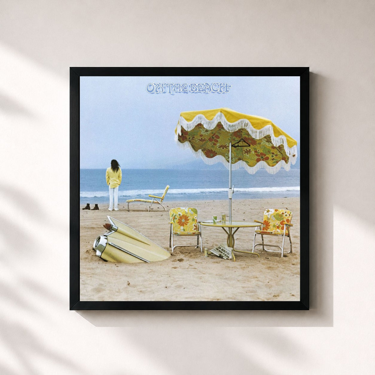#noir Tableau carré de l'album On the Beach de Neil Young, cadre noir 32x32 cm