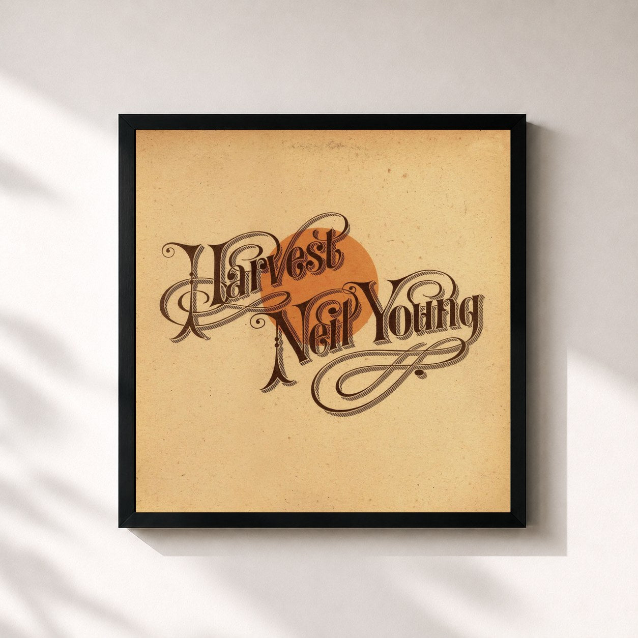 #noir Tableau carré de l'album Harvest (2009 Remaster) de Neil Young, cadre noir 32x32 cm