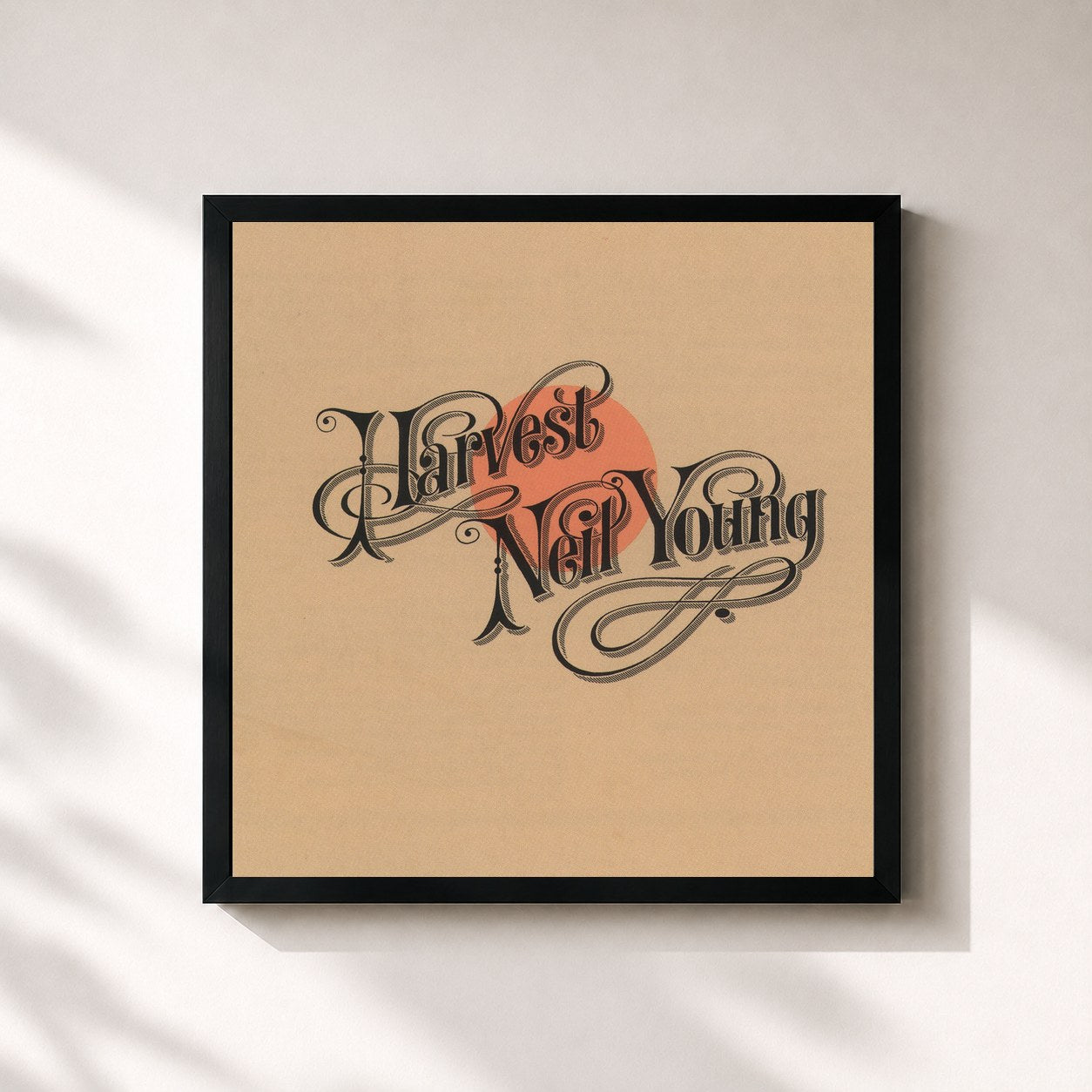 #noir Tableau carré de l'album Harvest de Neil Young, cadre noir 32x32 cm