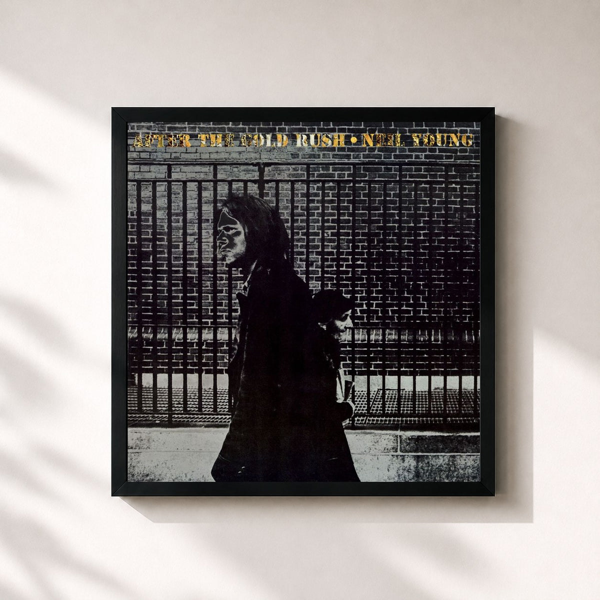 #noir Tableau carré de l'album After the Gold Rush (2009 Remaster) de Neil Young, cadre noir 32x32 cm