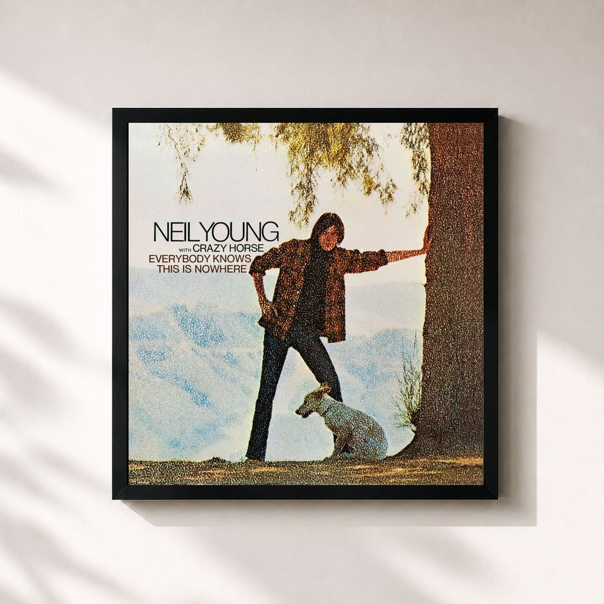 #noir Tableau carré de l'album Everybody Knows This Is Nowhere de Neil Young, cadre noir 32x32 cm
