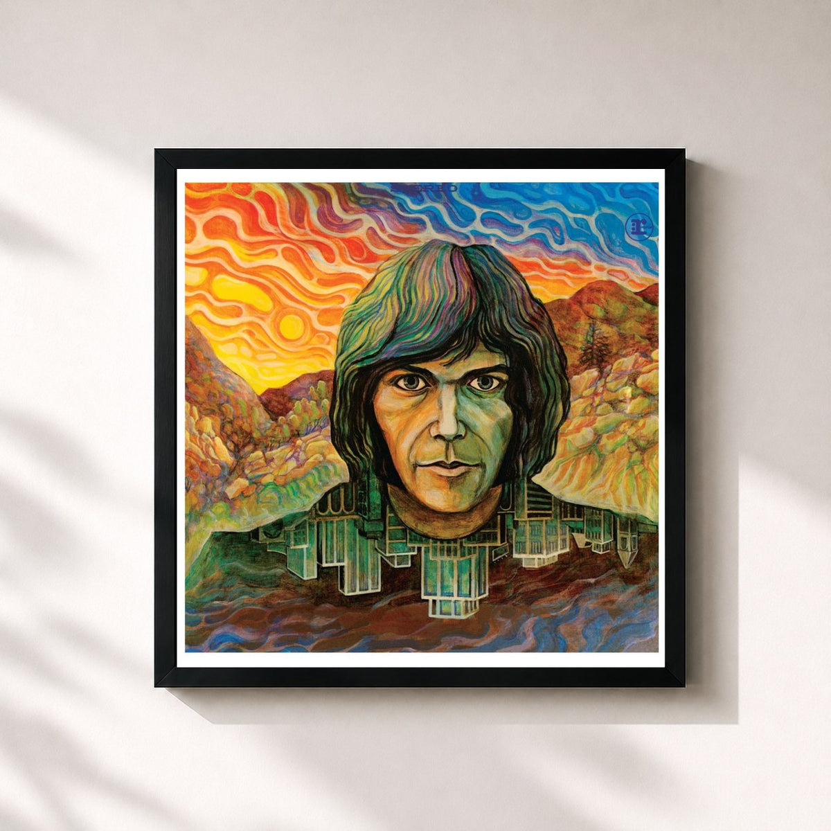 #noir Tableau carré de l'album Neil Young (2009 Remaster) de Neil Young, cadre noir 32x32 cm