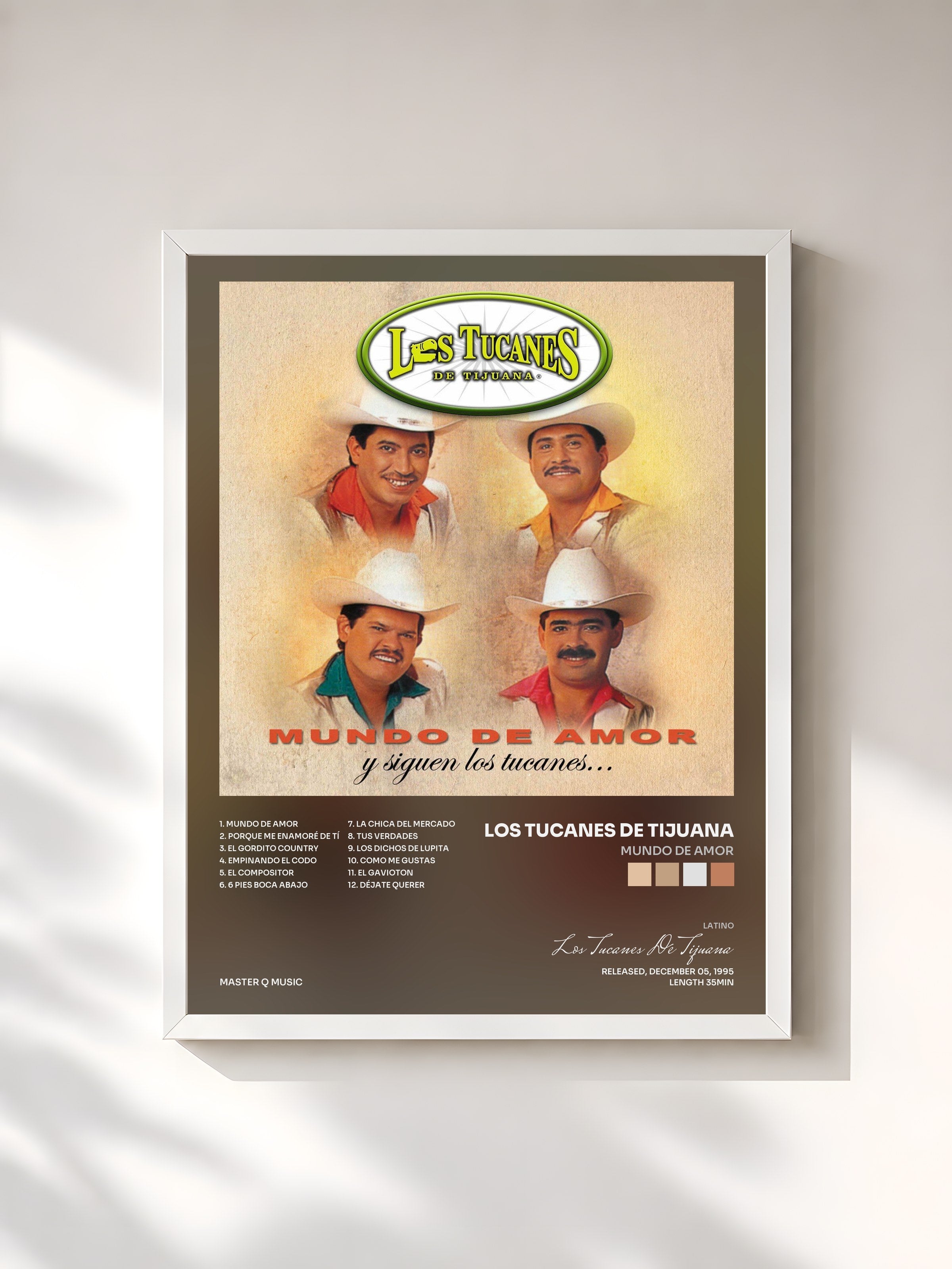 #blanc Tableau de l'album Mundo De Amor de Los Tucanes De Tijuana, cadre blanc, imprimé et encadré en France