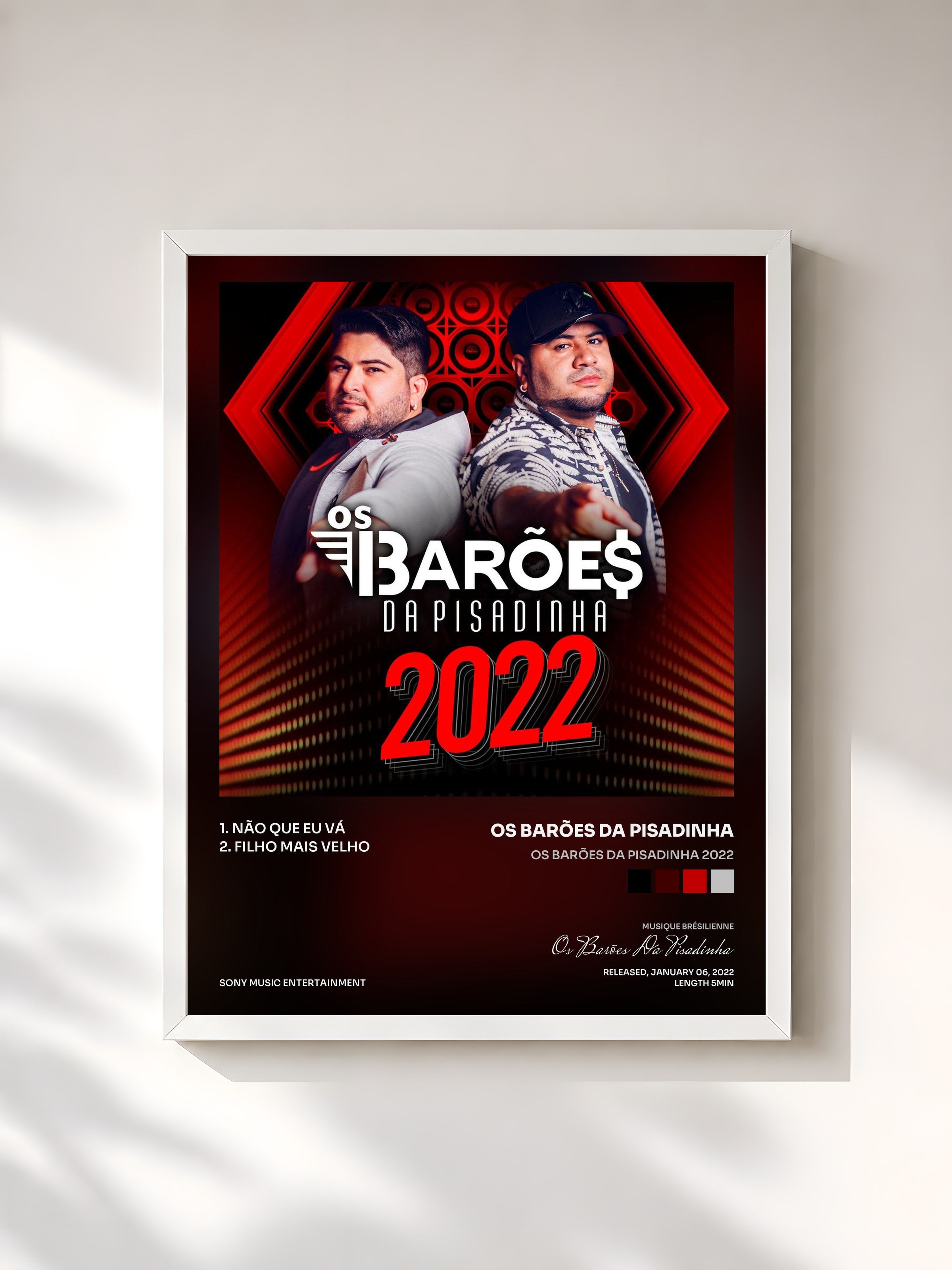#blanc Tableau de l'album Os Barões da Pisadinha 2022 de Os Barões Da Pisadinha, cadre blanc, imprimé et encadré en France