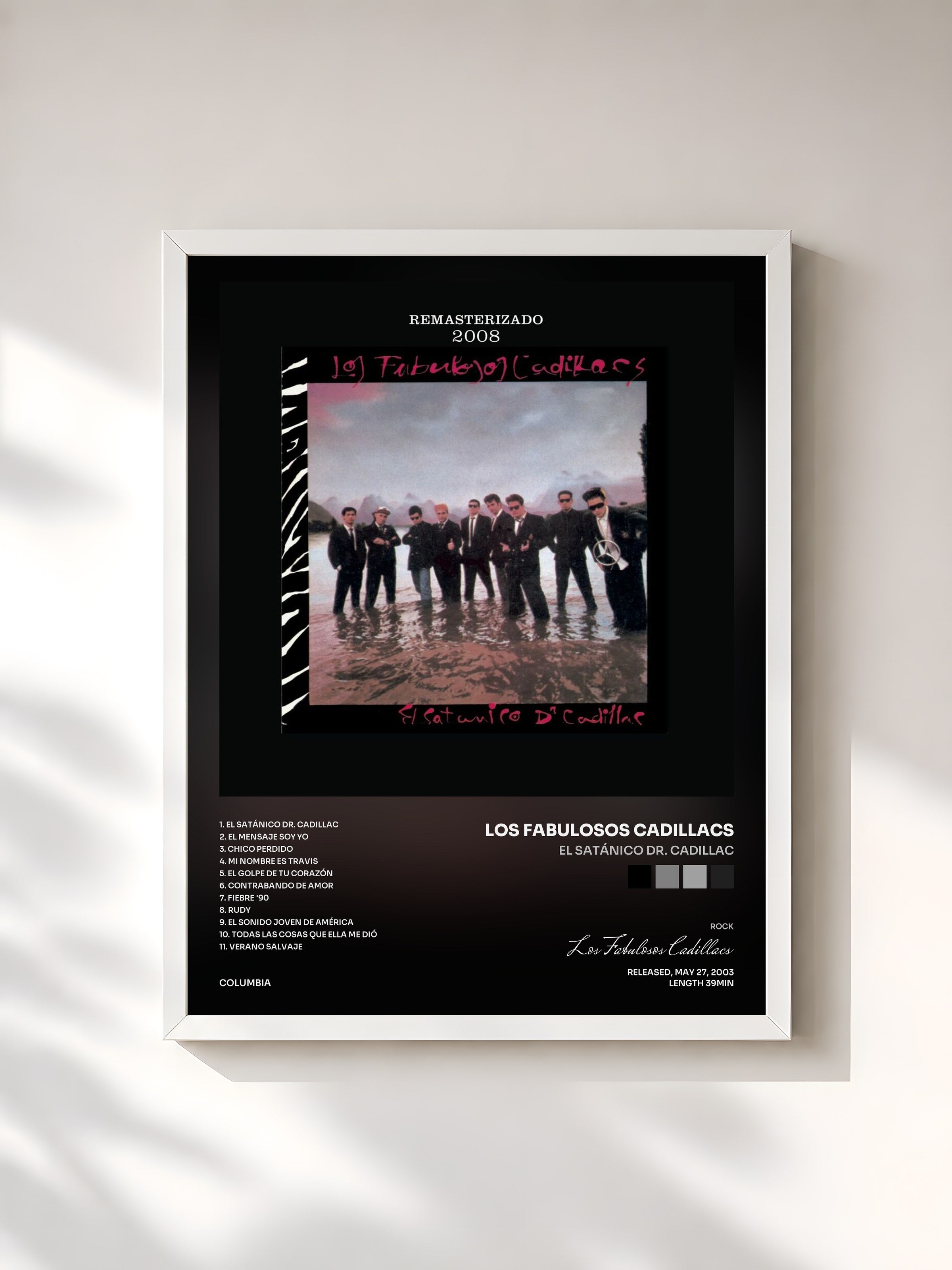 #blanc Tableau de l'album El Satánico Dr. Cadillac de Los Fabulosos Cadillacs, cadre blanc, imprimé et encadré en France