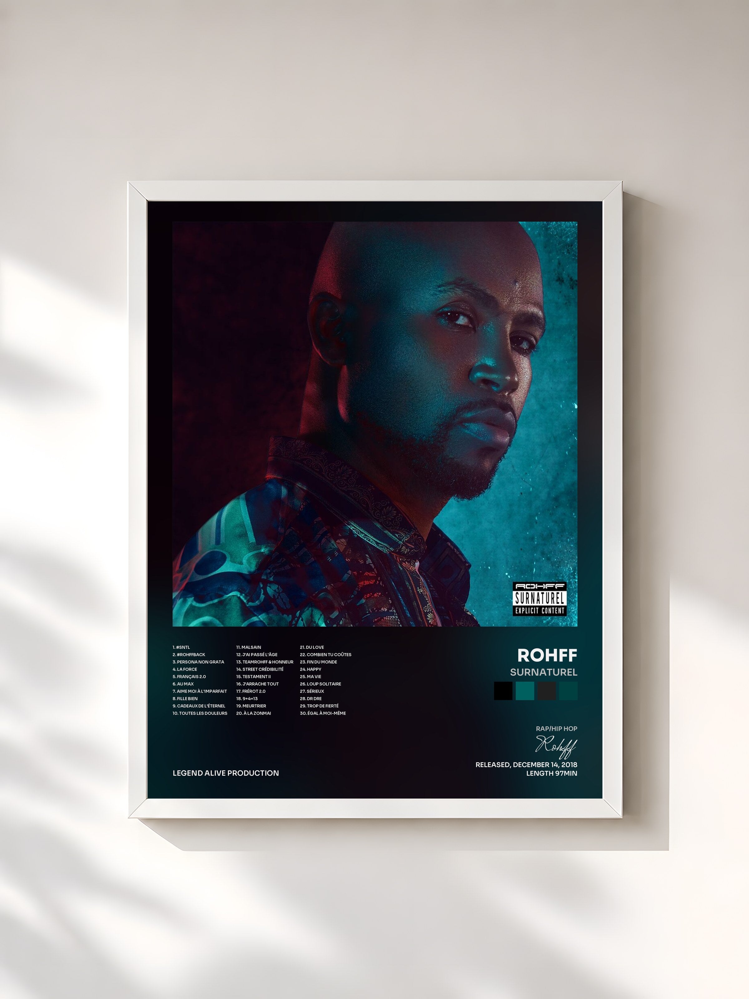 #blanc Tableau de l'album Surnaturel de Rohff, cadre blanc, imprimé et encadré en France