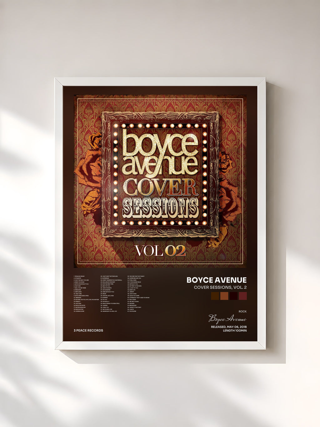 #blanc Tableau de l'album Cover Sessions, Vol. 2 de Boyce Avenue, cadre blanc, imprimé et encadré en France