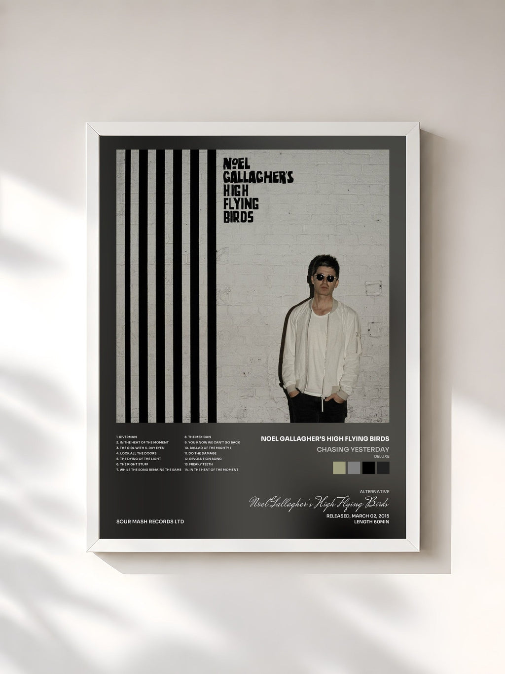 #blanc Tableau de l'album Chasing Yesterday (Deluxe) de Noel Gallagher's High Flying Birds, cadre blanc, imprimé et encadré en France